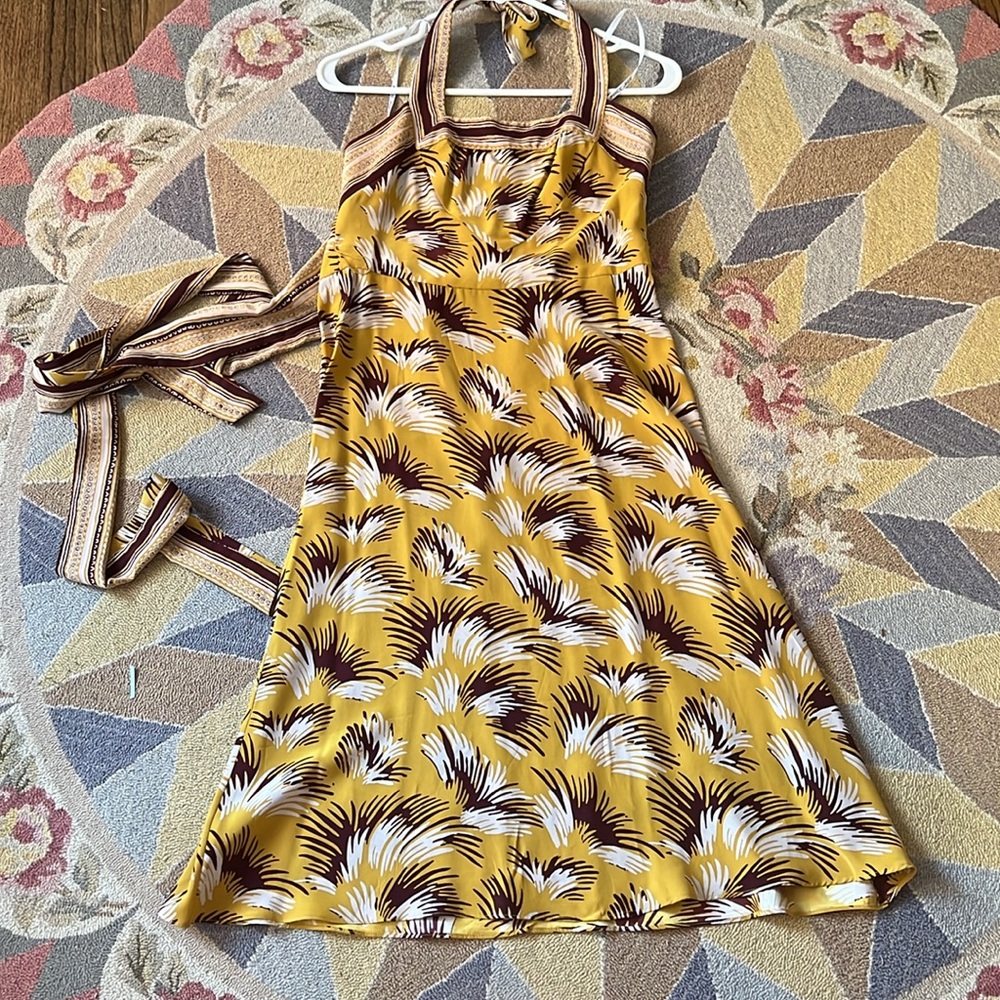 VINTAGE BETSEY JOHNSON SILK HALTER DRESS XS 0 2 P